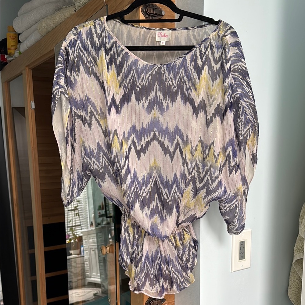 Parker silk Chic Zigzag Patterned Blouse